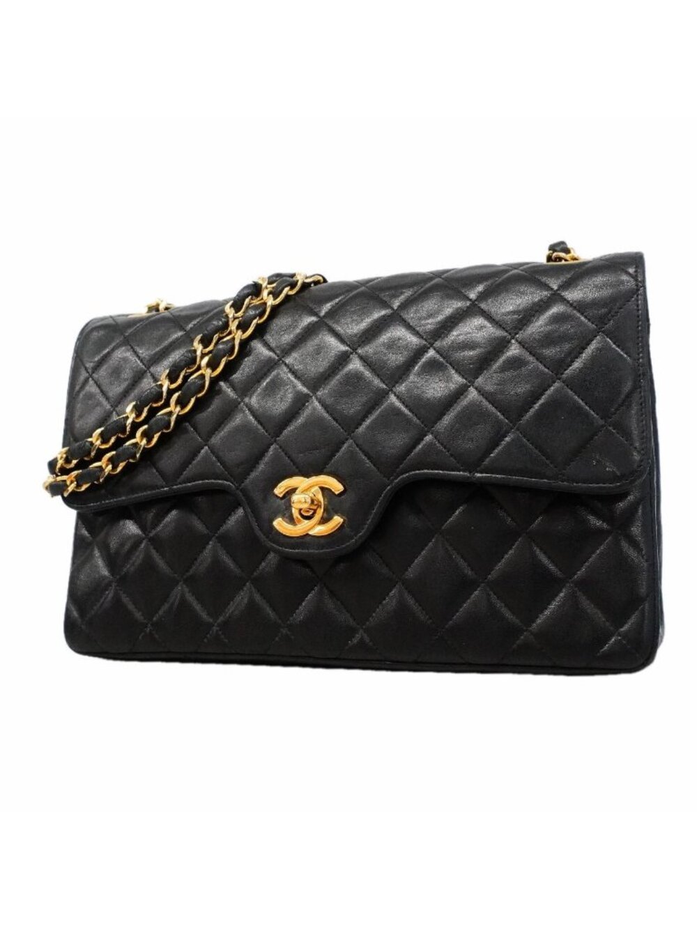 Chanel Shoulder Bag Quilted Lambskin Black Gold